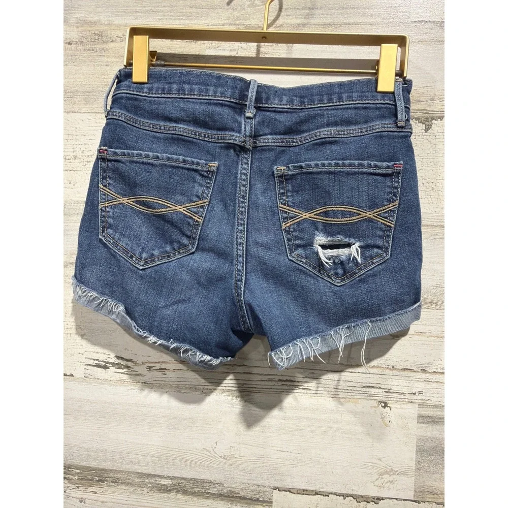 Abercrombie Denim Shorts Girls 13/14 Blue Distressed Button Fly EUC